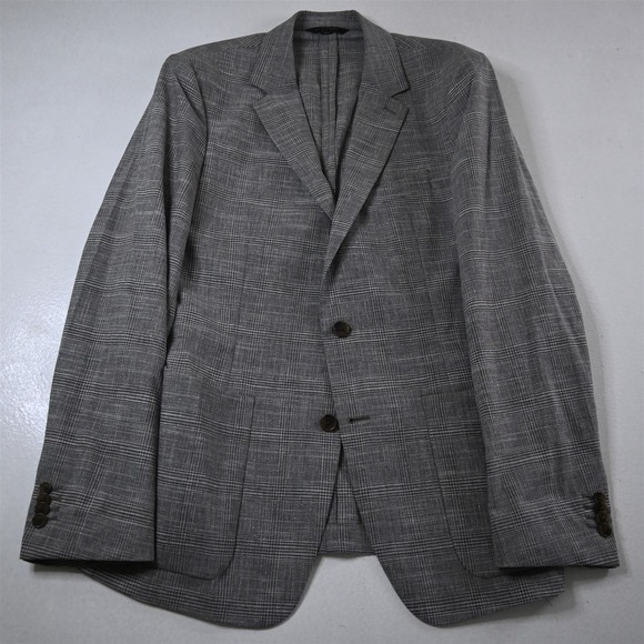 Banana Republic 42R Brown Check Tollegno 1900 3D Wool Linen Unstructured Blazer